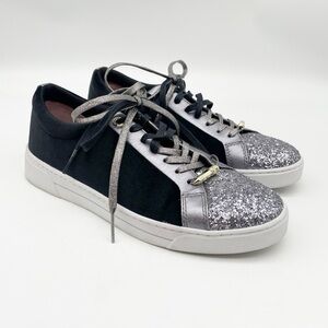 Black & Silver Ted Baker 'Pehrie' Glitter Sneakers. Size 9.5
